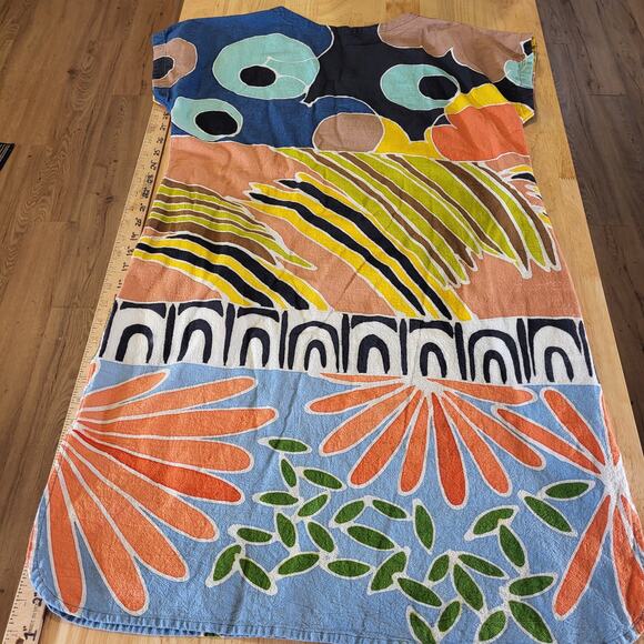 Novica Colorful Cotton Abstract Short Sleeve Midi Dress Pockets 35" L 21"P2P - Picture 10 of 11